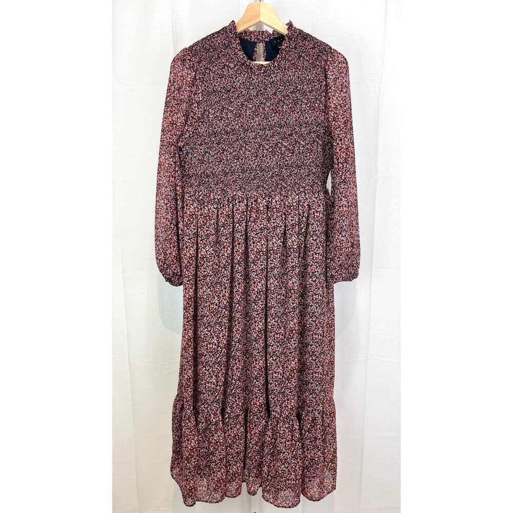 HATCH Maternity Lana Dress Smocked Long Sleeve Midi Floral Pink Navy L 10 12 3